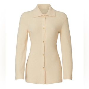 VINCE Fitted Polo Cardigan, Oat Cream, Size Women’s XXS
